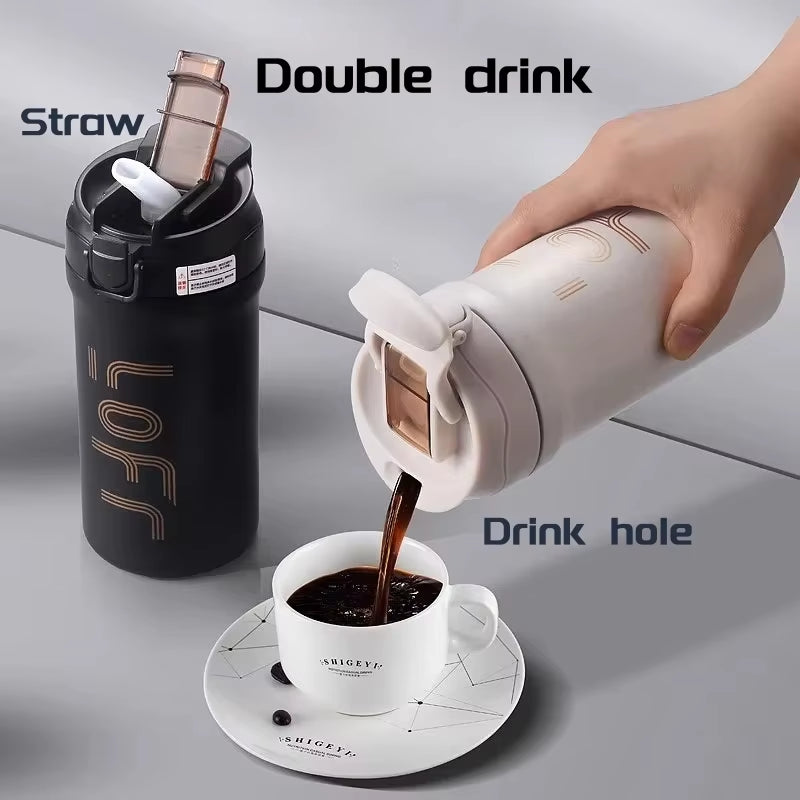 600Ml/21Oz Thermal Coffee Mug with Straw Double Wall Insulated Sublimation Tumble Leakproof Water Thermos Portable Coffee Cup