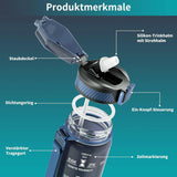 Trinkflasche, 1L Bpa-Frei Tritan Wasserflasche Mit Strohhalm, Trinkflasche Sport Auslaufsicher Mit Zeitmarkierung Und Bürste, Sportflasche Für Fitness, Schule, Yoga, Outdoor(1 Flasche)