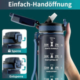 Trinkflasche, 1L Bpa-Frei Tritan Wasserflasche Mit Strohhalm, Trinkflasche Sport Auslaufsicher Mit Zeitmarkierung Und Bürste, Sportflasche Für Fitness, Schule, Yoga, Outdoor(1 Flasche)