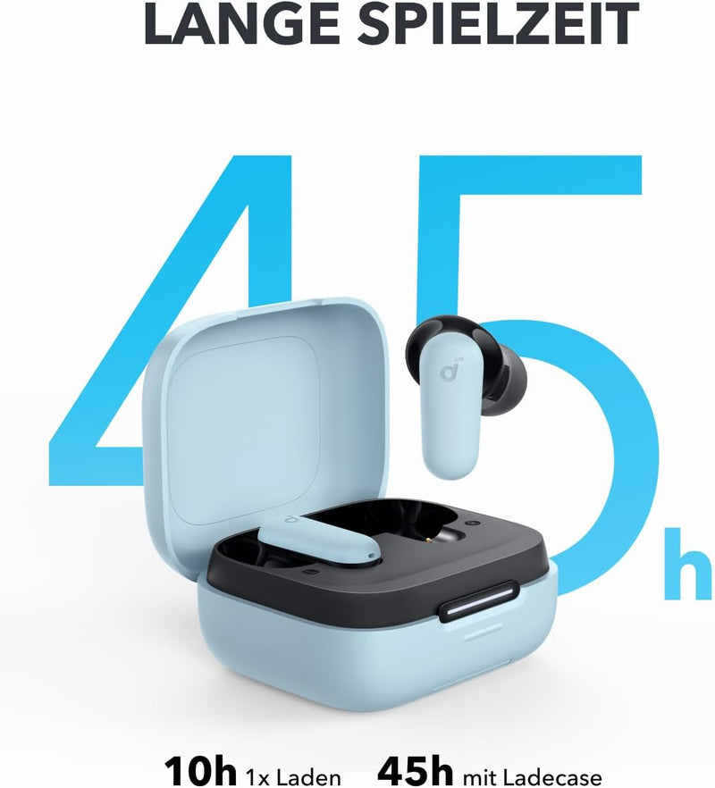 Soundcore P30I by Anker Noise Cancelling Earbuds, Smarte Geräuschunterdrückung, Kraftvolle Bässe, 45H Spielzeit, 2-In-1 Case Und Handyständer, IP54, Kabellose Kopfhörer, Bluetooth 5.4, App Steuerung