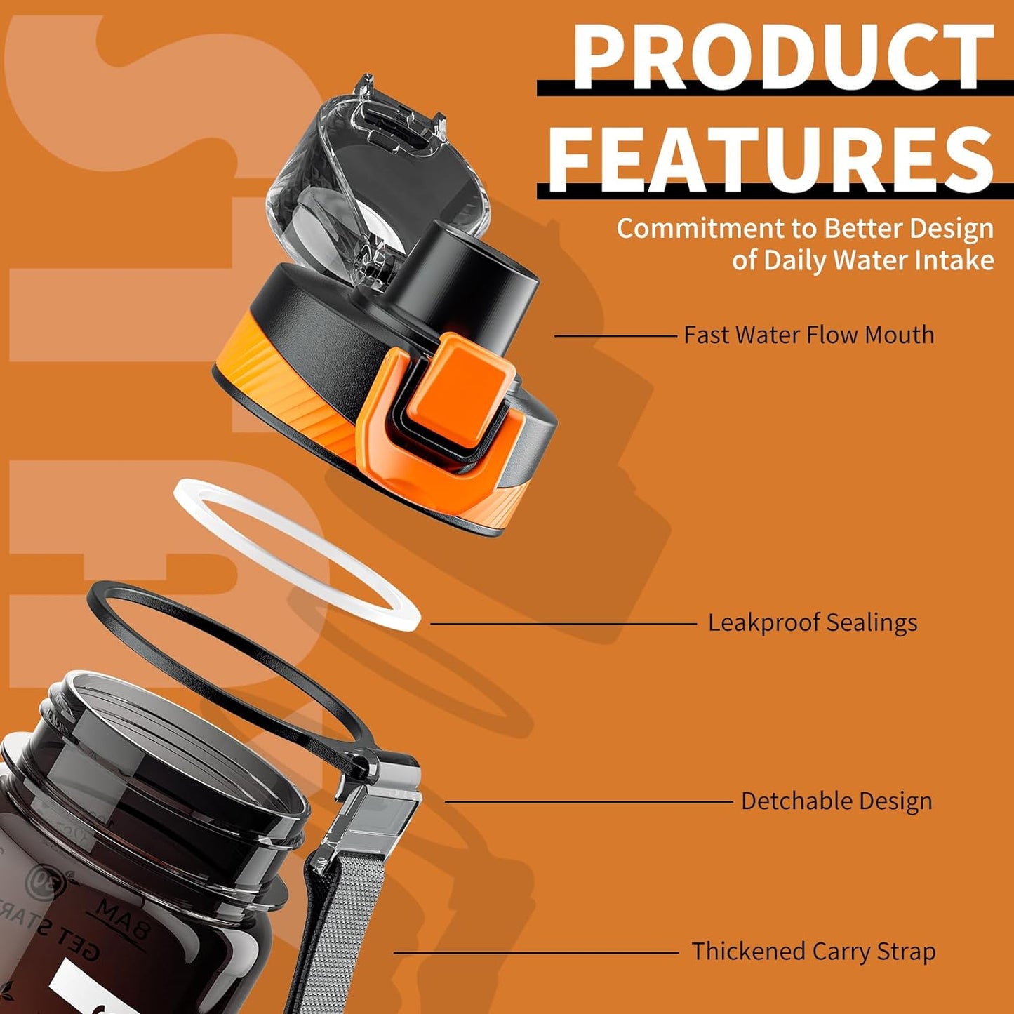 Trinkflasche, 1L Wasserflasche Auslaufsicher Bpa-Frei Aus Tritan, 1 Liter Trinkflasche Sport Mit Zeitmarkierung Und Abnehmbare Schnürung, Flasche Für Fitnessstudio, Oudoor, Gym, Schule