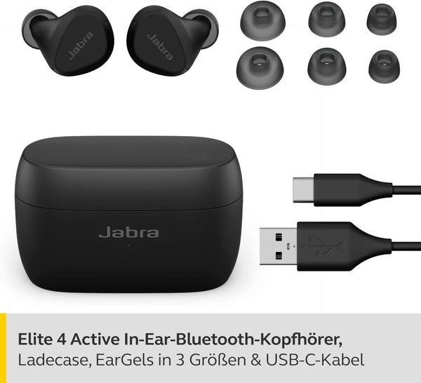 Jabra Elite 4 Active in Ear Bluetooth Earbuds - True Wireless Kopfhörer Mit Sicherem Sitz, 4 Eingebauten Mikrofonen, Aktiver Geräuschunterdrückung Und Anpassbarer Hearthrough Funktion - Schwarz