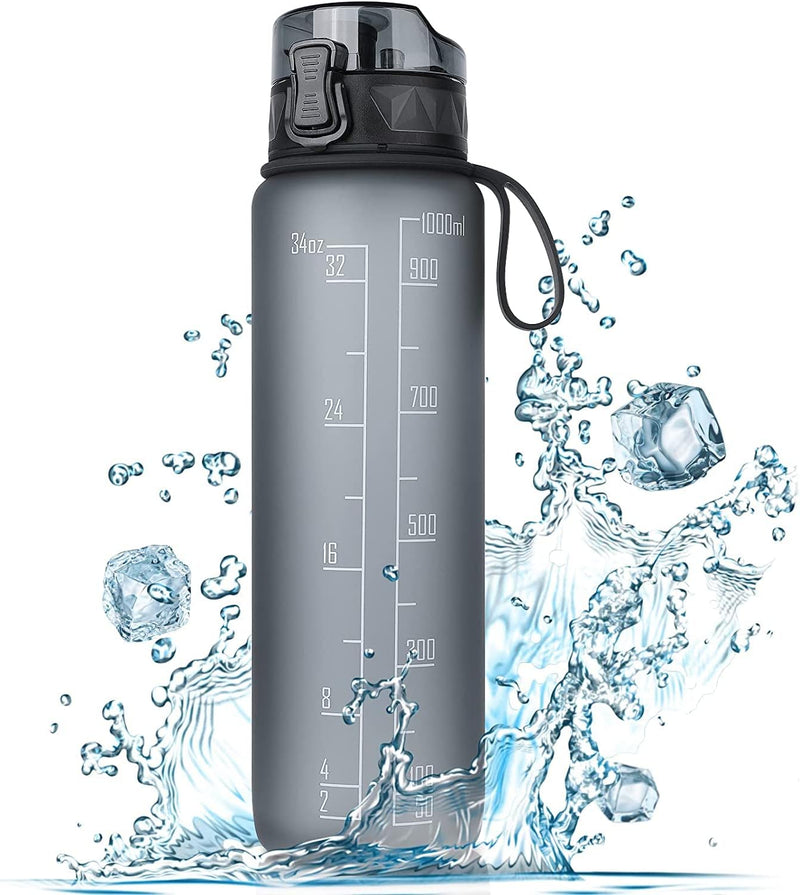 Trinkflasche 1L Sport Wasserflasche [Trinkflasche BPA Frei] Trinkflasche Mit Rutschfest Gummi Grip Geeignet Für Die Fahrrad, Outdoor, Schule, Gym