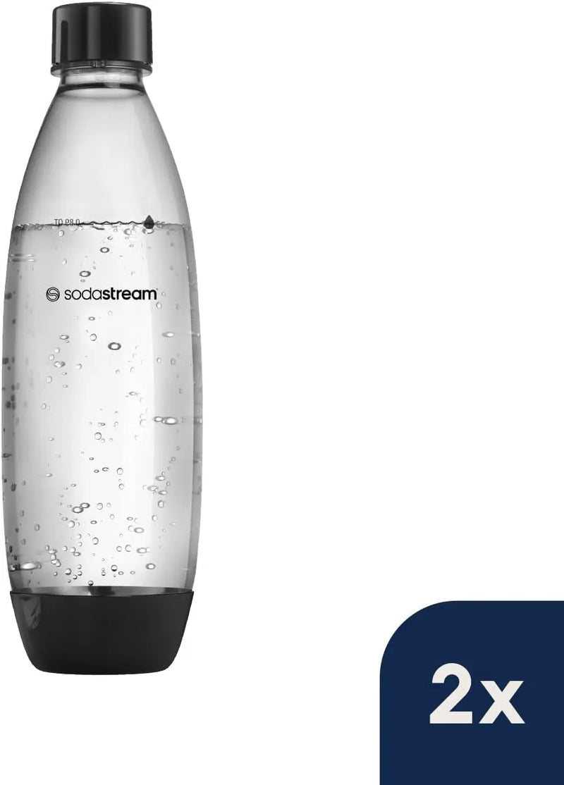 Sodastream 1L Bpa-Freie FUSE Kunststoffflasche Schwarz | Spülmaschinengeeignet | Kompatibel Mit DUO, E-DUO, Terra, Uvm. | 2Er-Pack