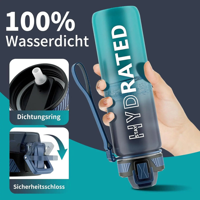 Trinkflasche, 1L Bpa-Frei Tritan Wasserflasche Mit Strohhalm, Trinkflasche Sport Auslaufsicher Mit Zeitmarkierung Und Bürste, Sportflasche Für Fitness, Schule, Yoga, Outdoor(1 Flasche)