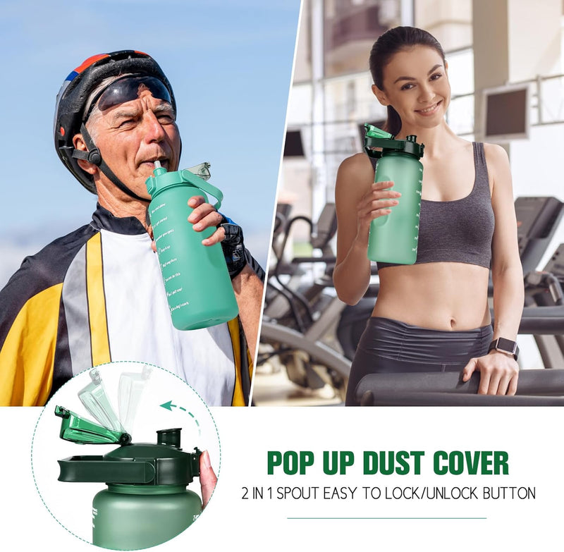 2L Trinkflasche BPA Free Sport Getränke Krug Mit Zeitmarkierung & Lock Abdeckung, 2000Ml Auslaufsichere Motivations Wasserflasche Mit Strohhalm, Tragbarer Griff Rosa Trinkflasche