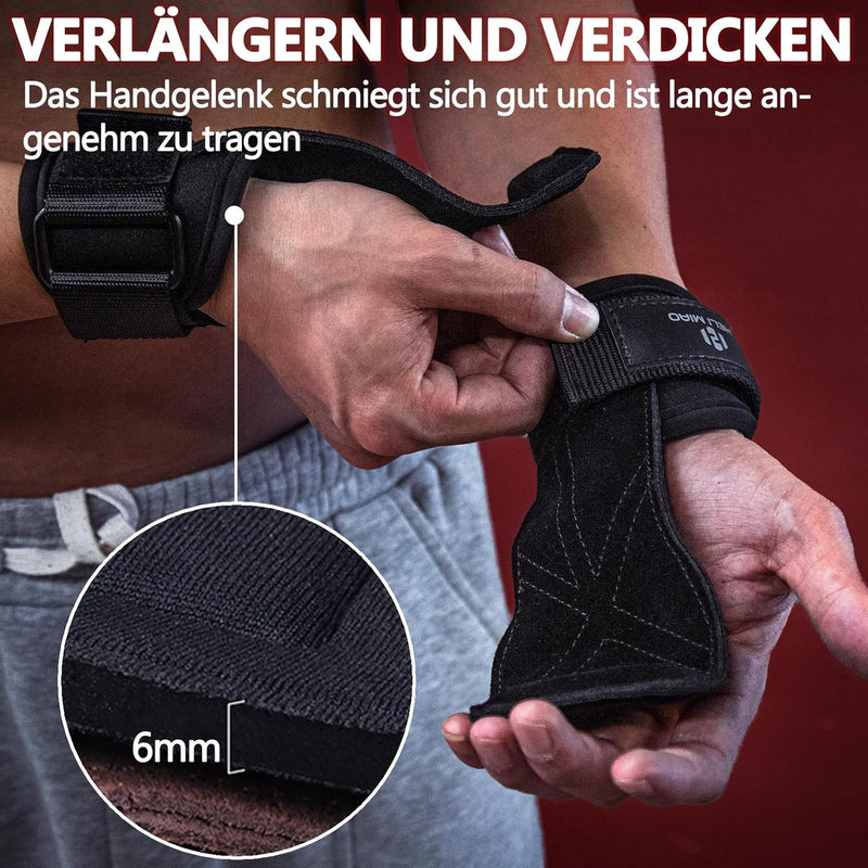 Power Zughilfen Krafttraining, Fast Grip Leder Zughilfe-Handgelenksbandage Für Bodybuilding, Fitness, Crossfit, Krafttraining, Powerlifting - Lifting Straps Für Frauen Und Männer, Schwarz