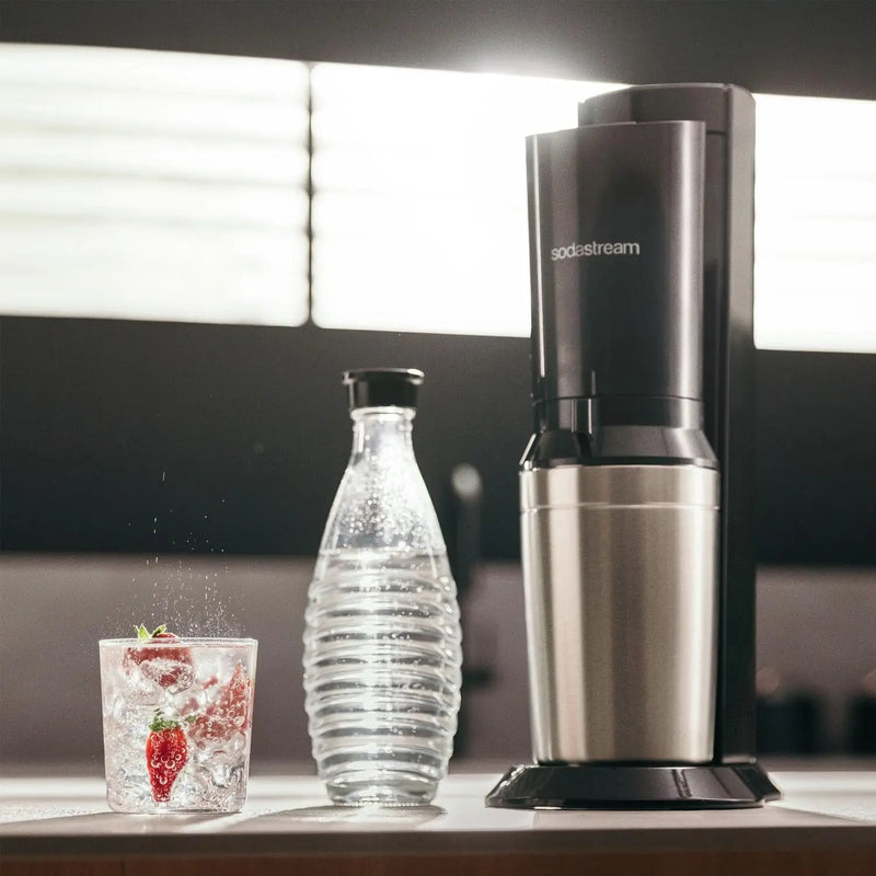 Sodastream Wassersprudler CRYSTAL 3.0 Mit Quick-Connect Co2-Zylinder| Inkl. 2X 0,8L CRYSTAL Glasflasche | Farbe: Titan