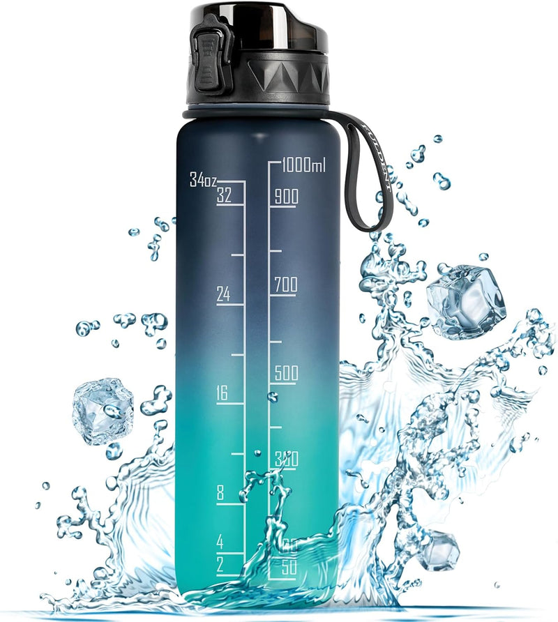 Trinkflasche 1L Sport Wasserflasche [Trinkflasche BPA Frei] Trinkflasche Mit Rutschfest Gummi Grip Geeignet Für Die Fahrrad, Outdoor, Schule, Gym