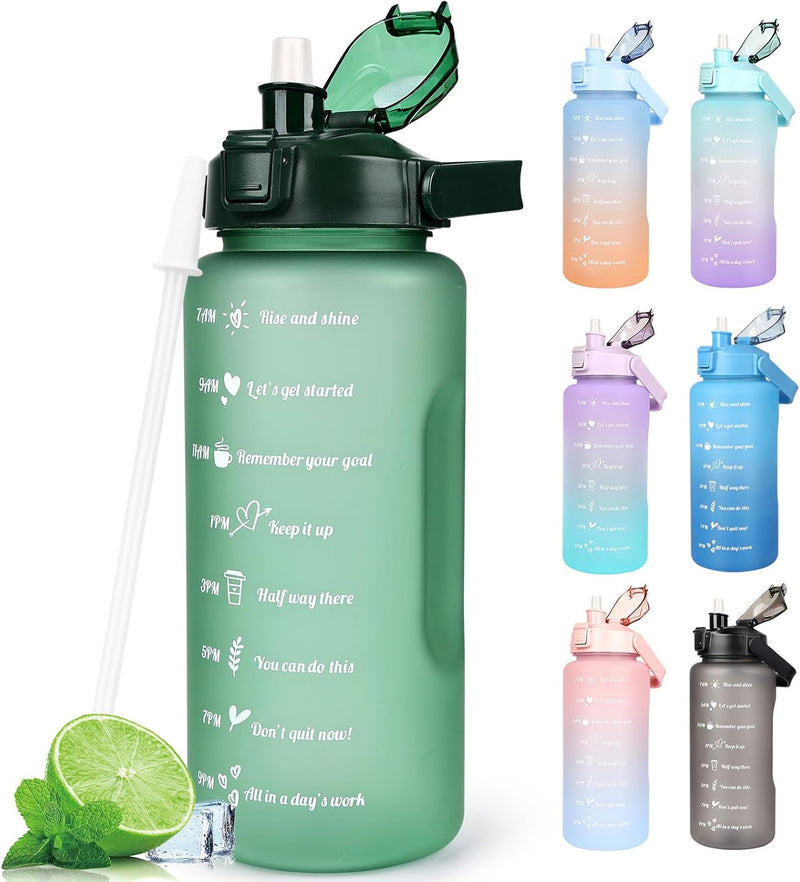 2L Trinkflasche BPA Free Sport Getränke Krug Mit Zeitmarkierung & Lock Abdeckung, 2000Ml Auslaufsichere Motivations Wasserflasche Mit Strohhalm, Tragbarer Griff Rosa Trinkflasche