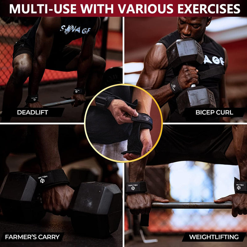 Power Zughilfen Krafttraining, Fast Grip Leder Zughilfe-Handgelenksbandage Für Bodybuilding, Fitness, Crossfit, Krafttraining, Powerlifting - Lifting Straps Für Frauen Und Männer, Schwarz