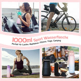 Trinkflasche, 1L Wasserflasche Bpa-Frei, Trinkflasche Sport Auslaufsicher, Sportflasche Mit Zeitmarkierung Für Fitness, Büro, Schule, Yoga, Outdoor