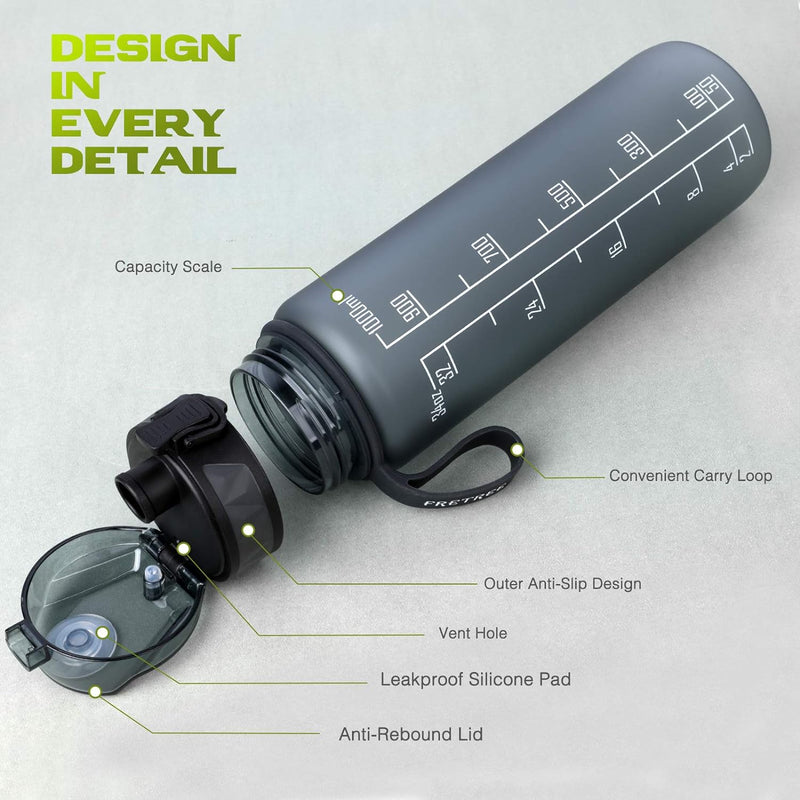 Trinkflasche 1L Sport Wasserflasche [Trinkflasche BPA Frei] Trinkflasche Mit Rutschfest Gummi Grip Geeignet Für Die Fahrrad, Outdoor, Schule, Gym