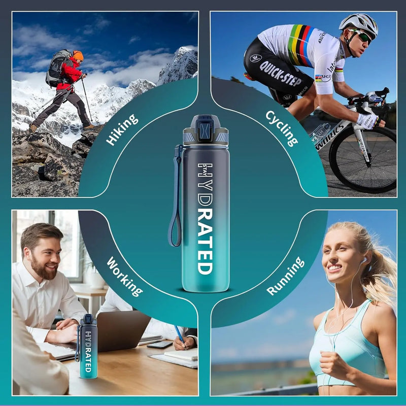 Trinkflasche, 1L Bpa-Frei Tritan Wasserflasche Mit Strohhalm, Trinkflasche Sport Auslaufsicher Mit Zeitmarkierung Und Bürste, Sportflasche Für Fitness, Schule, Yoga, Outdoor(1 Flasche)