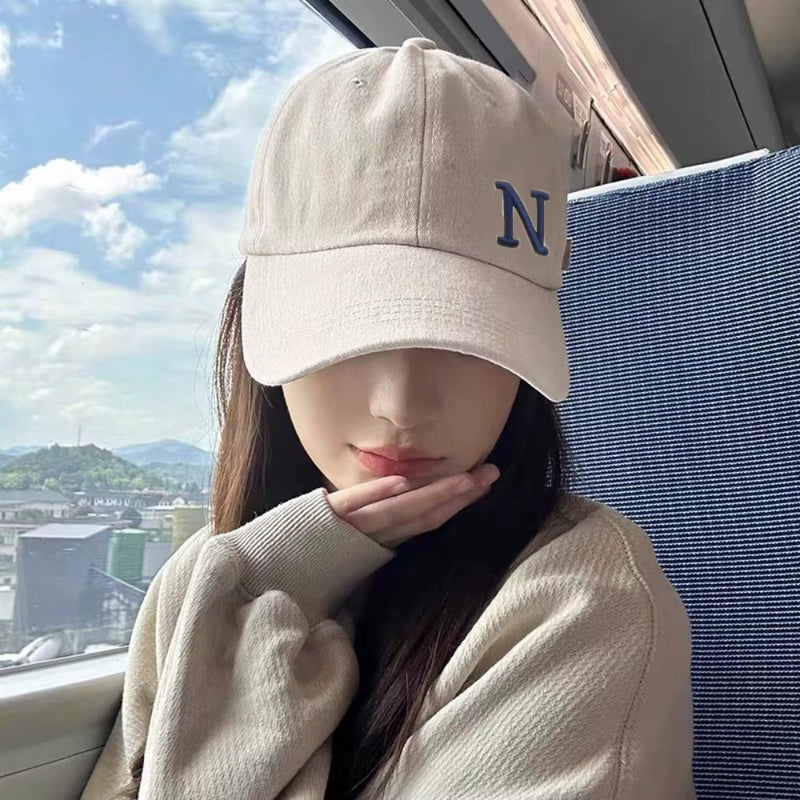 N Letter Embroidery Baseball Caps for Boy Girl Spring Summer Soft Cotton Adjustable Peaked Hats Women Outdoor Casual Sun Hat