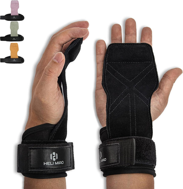 Power Zughilfen Krafttraining, Fast Grip Leder Zughilfe-Handgelenksbandage Für Bodybuilding, Fitness, Crossfit, Krafttraining, Powerlifting - Lifting Straps Für Frauen Und Männer, Schwarz