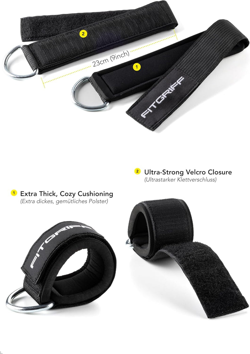 Fitgriff® Fußschlaufen V2 (Stark Gepolstert) - Für Fitness Training Am Kabelzug - Ankle Straps Fußfesseln Für Damen Und Herren