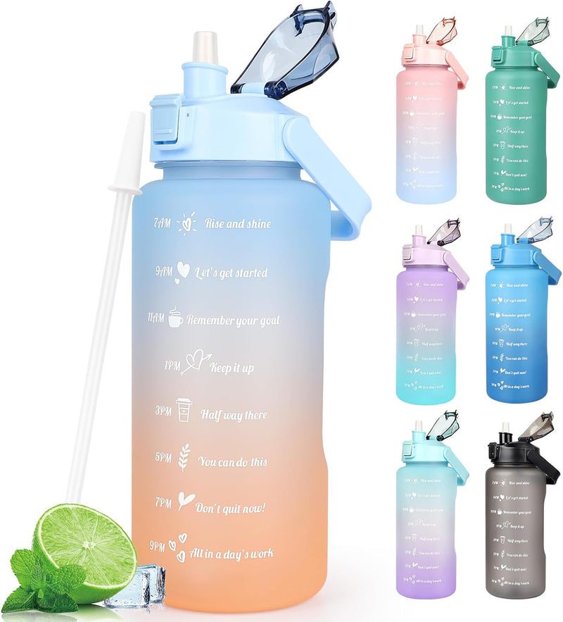 2L Trinkflasche BPA Free Sport Getränke Krug Mit Zeitmarkierung & Lock Abdeckung, 2000Ml Auslaufsichere Motivations Wasserflasche Mit Strohhalm, Tragbarer Griff Rosa Trinkflasche