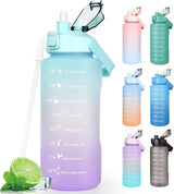 2L Trinkflasche BPA Free Sport Getränke Krug Mit Zeitmarkierung & Lock Abdeckung, 2000Ml Auslaufsichere Motivations Wasserflasche Mit Strohhalm, Tragbarer Griff Rosa Trinkflasche