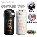 600Ml/21Oz Thermal Coffee Mug with Straw Double Wall Insulated Sublimation Tumble Leakproof Water Thermos Portable Coffee Cup