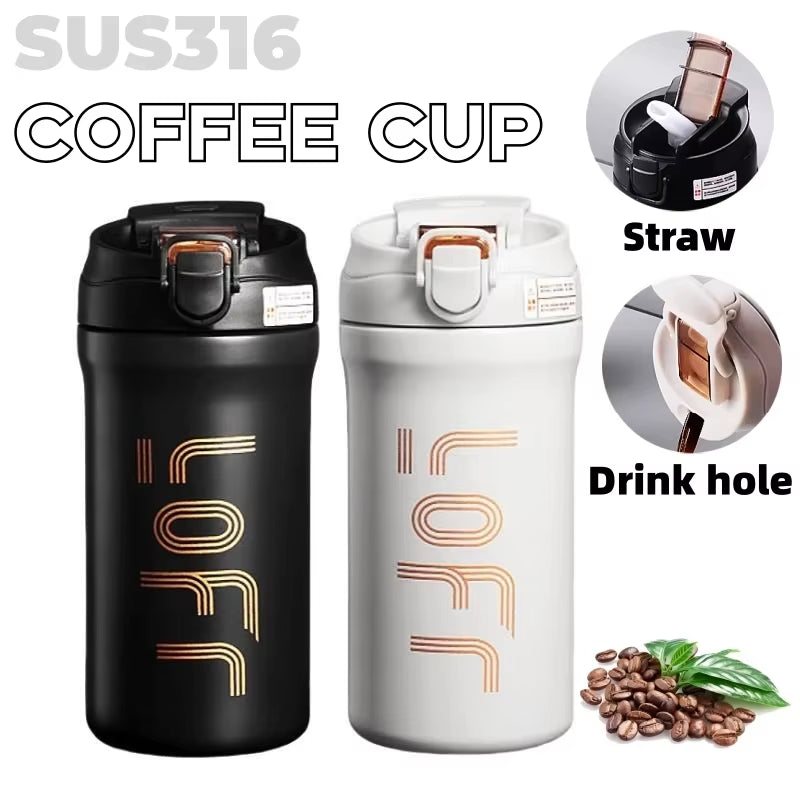 600Ml/21Oz Thermal Coffee Mug with Straw Double Wall Insulated Sublimation Tumble Leakproof Water Thermos Portable Coffee Cup