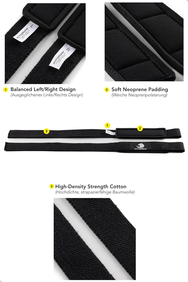Fitgriff® Zughilfen (Gepolstert) Für Krafttraining, Bodybuilding, Fitness - Kreuzheben Gurte - Lifting Straps - Für Frauen Und Männer