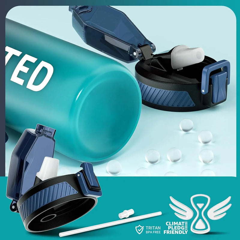 Trinkflasche, 1L Bpa-Frei Tritan Wasserflasche Mit Strohhalm, Trinkflasche Sport Auslaufsicher Mit Zeitmarkierung Und Bürste, Sportflasche Für Fitness, Schule, Yoga, Outdoor(1 Flasche)