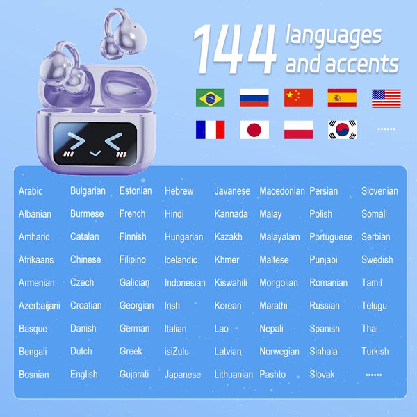 AI Übersetzer Bluetooth Kopfhörer – 144 Sprachen, Touchscreen, HiFi Audio Earbuds