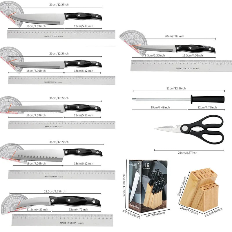 Küchenmesser Set 19-teilig mit Holzblock