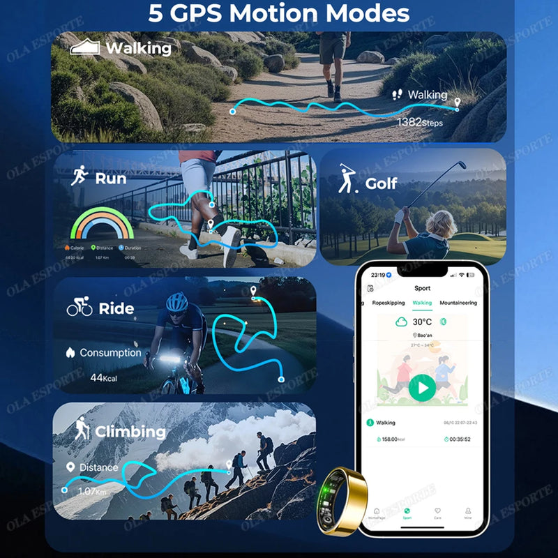 R09 Smart Ring mit Gesundheitsüberwachung – Herzfrequenz, Blutsauerstoff, Temperatur, 5ATM Wasserdicht