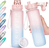 Trinkflasche, 1L Wasserflasche Bpa-Frei, Trinkflasche Sport Auslaufsicher, Sportflasche Mit Zeitmarkierung Für Fitness, Büro, Schule, Yoga, Outdoor