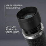 Emsa N20202 Travel Mug Classic Isolierbecher 0,36 Liter | Neuer Komfort-Schraubverschluss | Edelstahl | 4H Heiß Und 8H Kalt | 100% Dicht | Spülmaschinenfest | 360°-Trinköffnung | Schwarz
