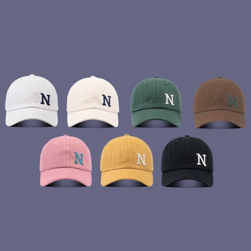 N Letter Embroidery Baseball Caps for Boy Girl Spring Summer Soft Cotton Adjustable Peaked Hats Women Outdoor Casual Sun Hat
