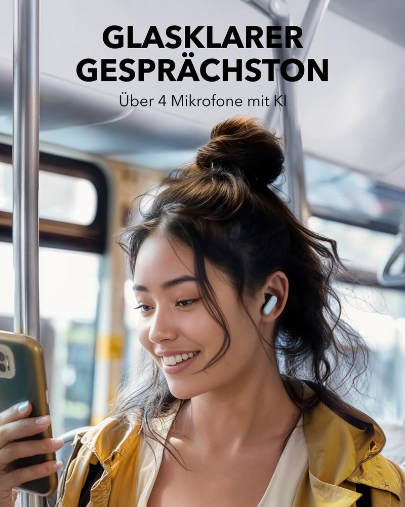 Soundcore P30I by Anker Noise Cancelling Earbuds, Smarte Geräuschunterdrückung, Kraftvolle Bässe, 45H Spielzeit, 2-In-1 Case Und Handyständer, IP54, Kabellose Kopfhörer, Bluetooth 5.4, App Steuerung