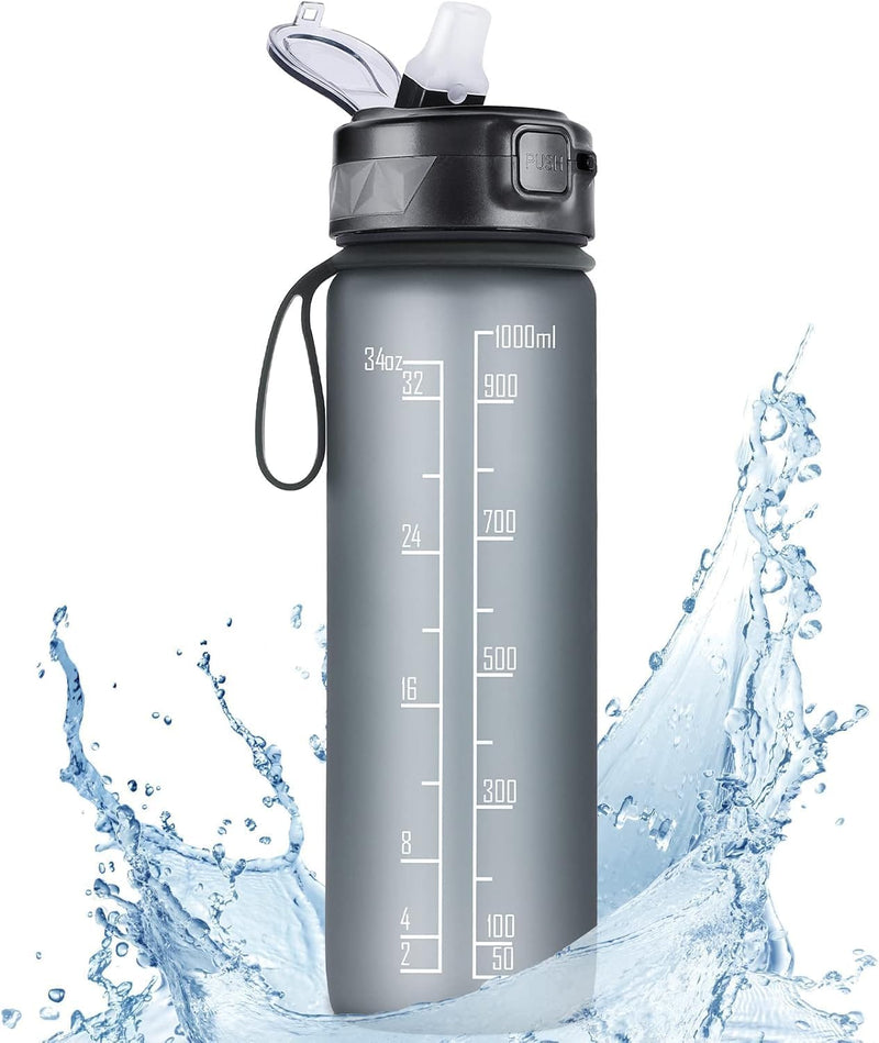 Trinkflasche 1L Sport Wasserflasche [Trinkflasche BPA Frei] Trinkflasche Mit Rutschfest Gummi Grip Geeignet Für Die Fahrrad, Outdoor, Schule, Gym