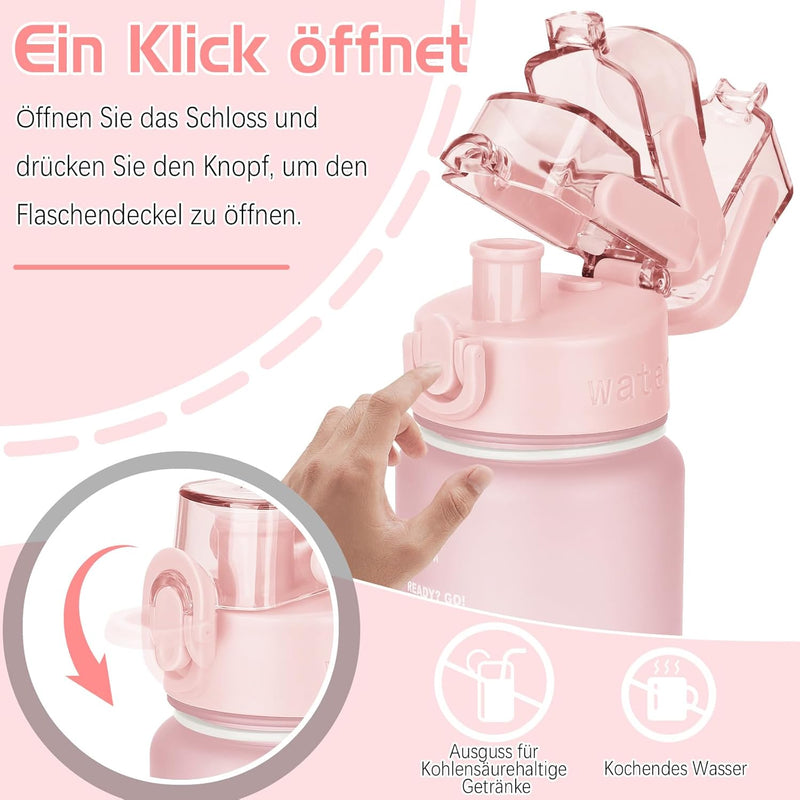 Trinkflasche, 1L Wasserflasche Bpa-Frei, Trinkflasche Sport Auslaufsicher, Sportflasche Mit Zeitmarkierung Für Fitness, Büro, Schule, Yoga, Outdoor