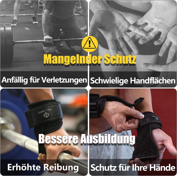 Power Zughilfen Krafttraining, Fast Grip Leder Zughilfe-Handgelenksbandage Für Bodybuilding, Fitness, Crossfit, Krafttraining, Powerlifting - Lifting Straps Für Frauen Und Männer, Schwarz
