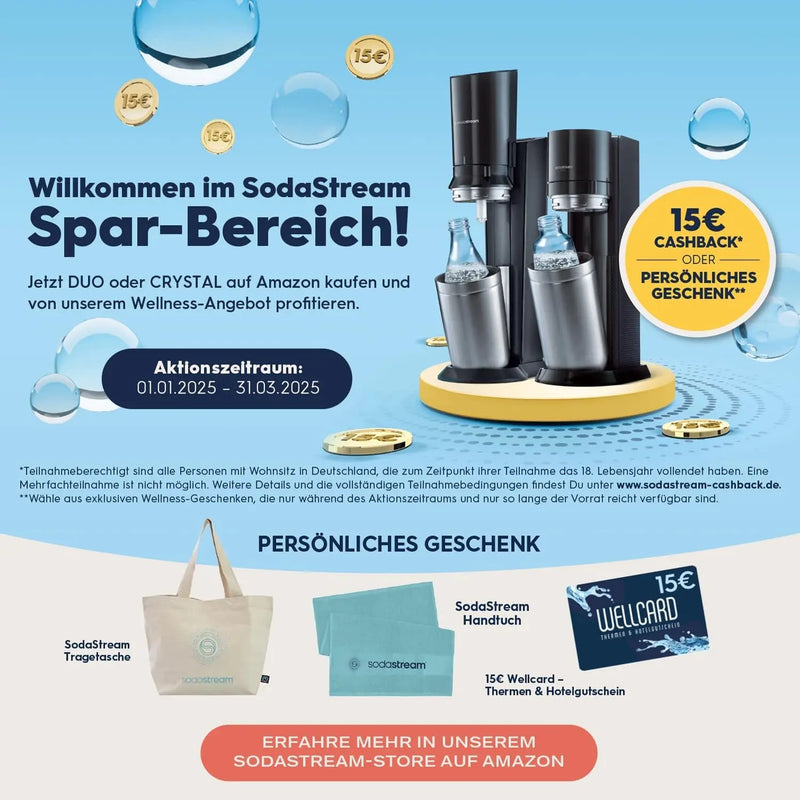 Sodastream Wassersprudler CRYSTAL 3.0 Mit Quick-Connect Co2-Zylinder| Inkl. 2X 0,8L CRYSTAL Glasflasche | Farbe: Titan