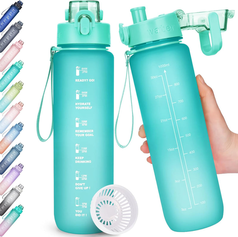 Trinkflasche, 1L Wasserflasche Bpa-Frei, Trinkflasche Sport Auslaufsicher, Sportflasche Mit Zeitmarkierung Für Fitness, Büro, Schule, Yoga, Outdoor