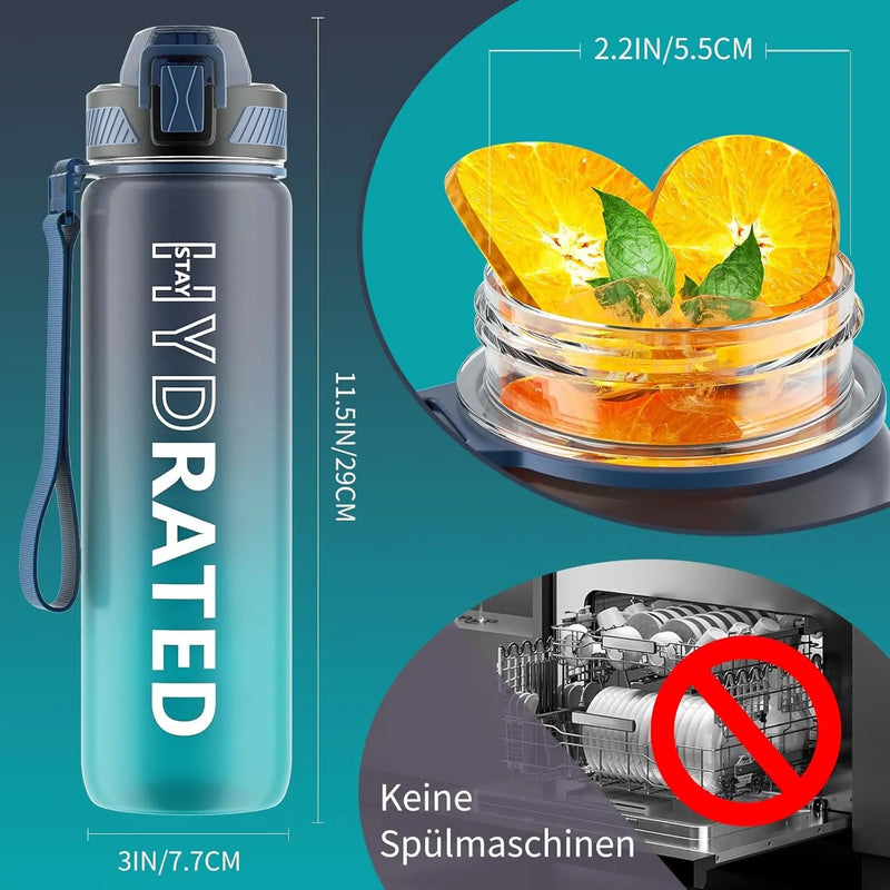 Trinkflasche, 1L Bpa-Frei Tritan Wasserflasche Mit Strohhalm, Trinkflasche Sport Auslaufsicher Mit Zeitmarkierung Und Bürste, Sportflasche Für Fitness, Schule, Yoga, Outdoor(1 Flasche)