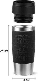 Emsa N20202 Travel Mug Classic Isolierbecher 0,36 Liter | Neuer Komfort-Schraubverschluss | Edelstahl | 4H Heiß Und 8H Kalt | 100% Dicht | Spülmaschinenfest | 360°-Trinköffnung | Schwarz