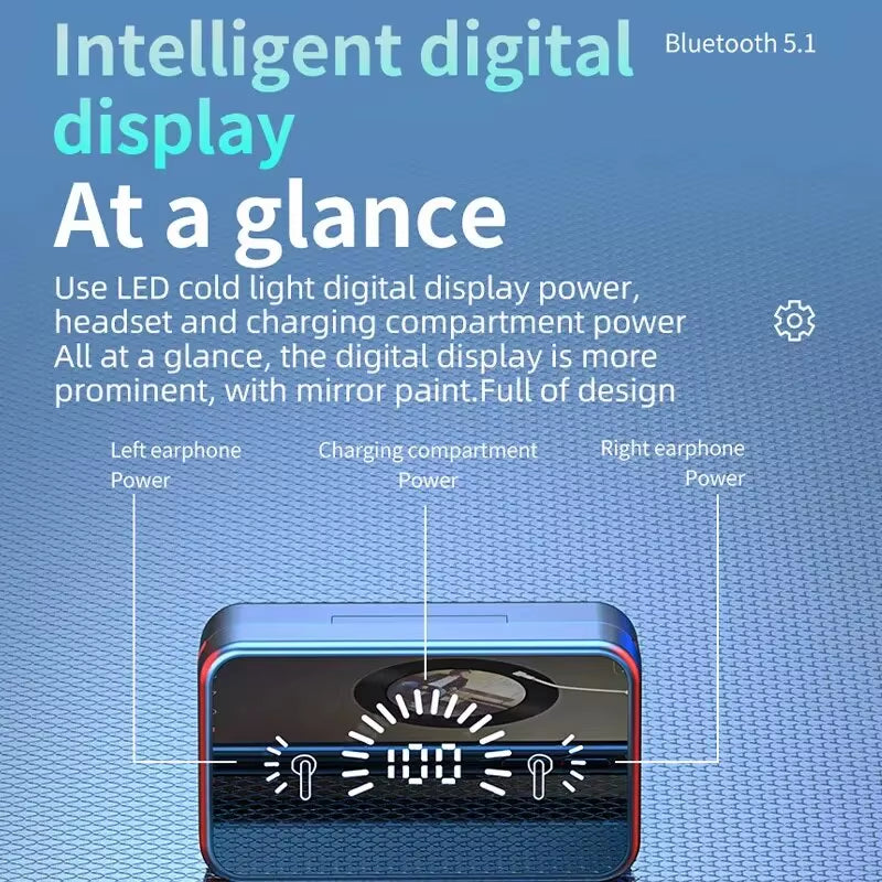 S20 Bluetooth Earphone Headphones Mirror Wireless Stereo Headset 5.3 with Digital Displaytouch Control Sports Earbuds for Gaming