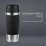Emsa N20202 Travel Mug Classic Isolierbecher 0,36 Liter | Neuer Komfort-Schraubverschluss | Edelstahl | 4H Heiß Und 8H Kalt | 100% Dicht | Spülmaschinenfest | 360°-Trinköffnung | Schwarz