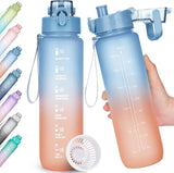 Trinkflasche, 1L Wasserflasche Bpa-Frei, Trinkflasche Sport Auslaufsicher, Sportflasche Mit Zeitmarkierung Für Fitness, Büro, Schule, Yoga, Outdoor