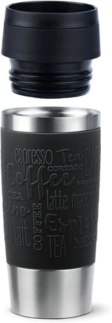 Emsa N20202 Travel Mug Classic Isolierbecher 0,36 Liter | Neuer Komfort-Schraubverschluss | Edelstahl | 4H Heiß Und 8H Kalt | 100% Dicht | Spülmaschinenfest | 360°-Trinköffnung | Schwarz