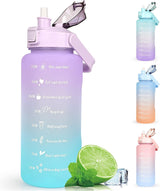 2L Trinkflasche BPA Free Sport Getränke Krug Mit Zeitmarkierung & Lock Abdeckung, 2000Ml Auslaufsichere Motivations Wasserflasche Mit Strohhalm, Tragbarer Griff Rosa Trinkflasche