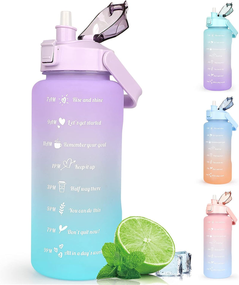 2L Trinkflasche BPA Free Sport Getränke Krug Mit Zeitmarkierung & Lock Abdeckung, 2000Ml Auslaufsichere Motivations Wasserflasche Mit Strohhalm, Tragbarer Griff Rosa Trinkflasche