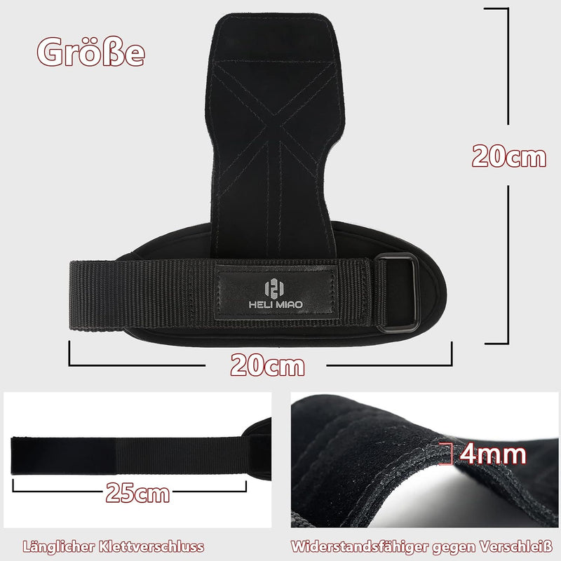Power Zughilfen Krafttraining, Fast Grip Leder Zughilfe-Handgelenksbandage Für Bodybuilding, Fitness, Crossfit, Krafttraining, Powerlifting - Lifting Straps Für Frauen Und Männer, Schwarz