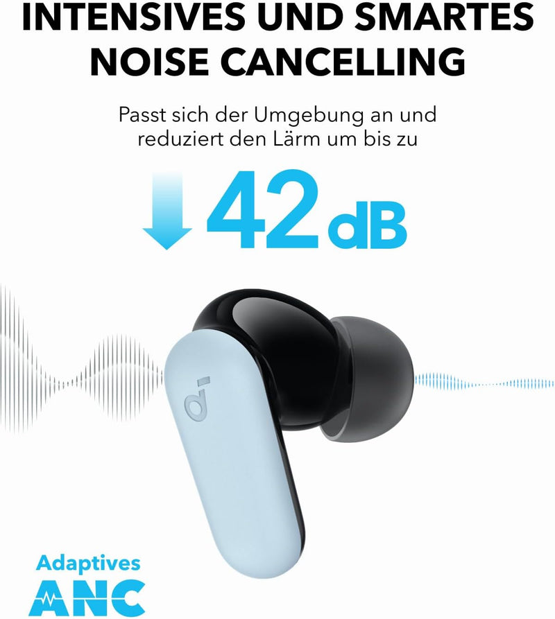 Soundcore P30I by Anker Noise Cancelling Earbuds, Smarte Geräuschunterdrückung, Kraftvolle Bässe, 45H Spielzeit, 2-In-1 Case Und Handyständer, IP54, Kabellose Kopfhörer, Bluetooth 5.4, App Steuerung